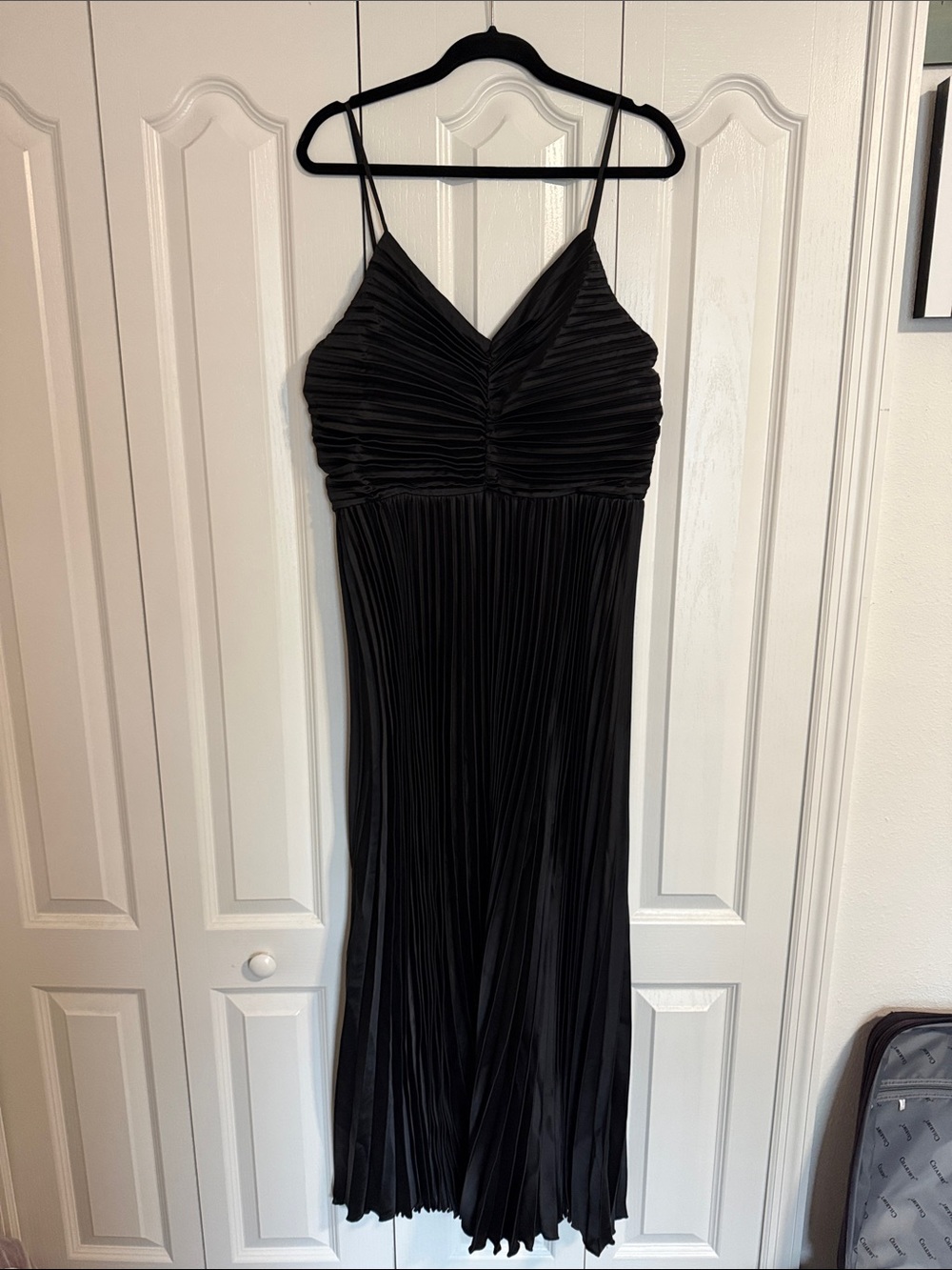 Petal & Pup Black Pleated Midi Dress with Spaghetti Straps